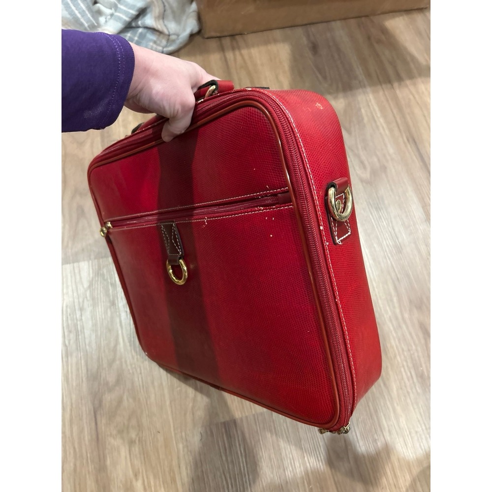 LANCEL Paris Red Briefcase Document Holder Handbag Travel Leather - Picture 5 of 12